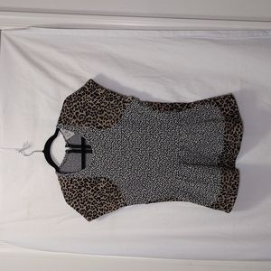 Sea New York leopard print peplum Brown Short Sleeve top sz 8